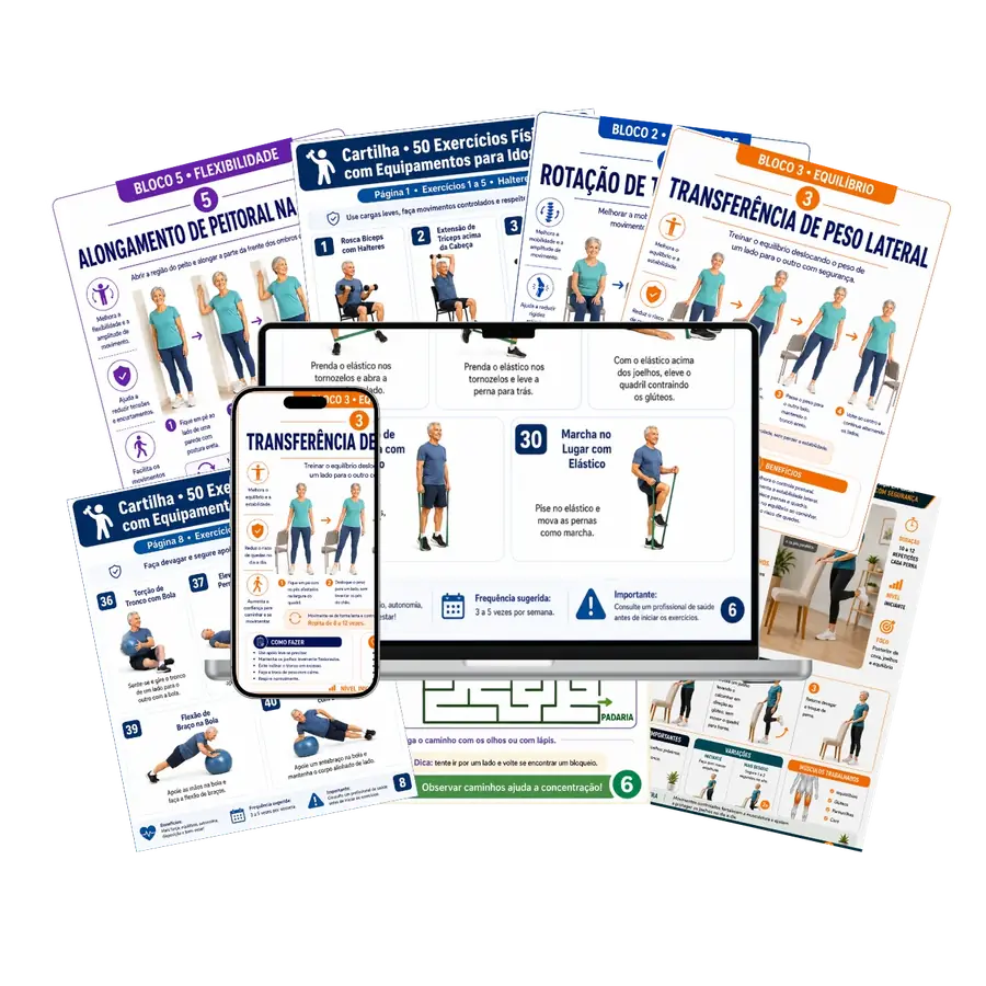 Mockup do kit de cartilhas de exercícios para idosos