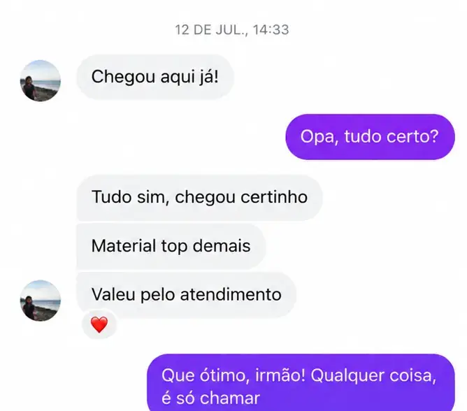 Conversa de WhatsApp confirmando entrega do material