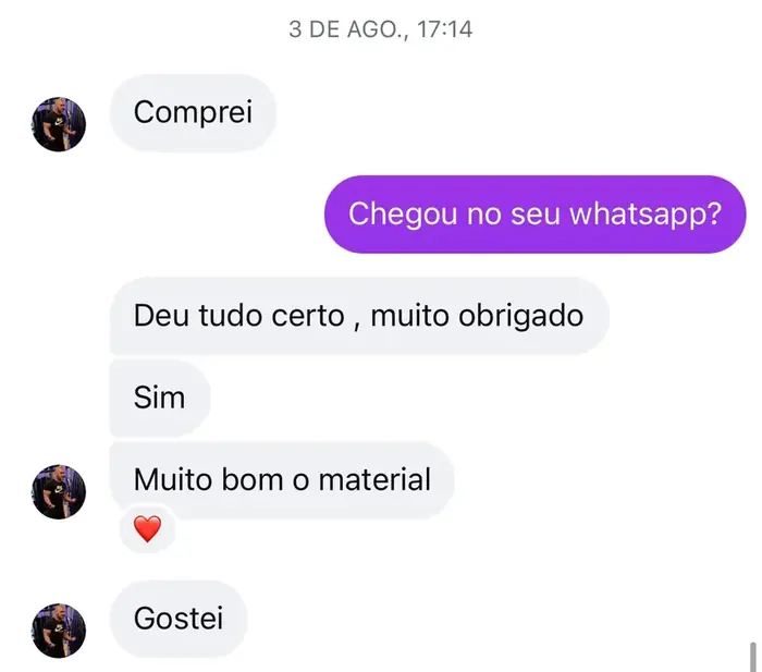 Conversa de WhatsApp de cliente que gostou do material